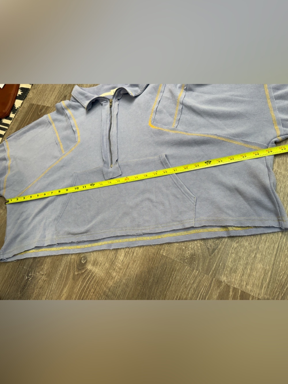 POL Evening Blue Distressed Cropped Half Zip Up Lightweight Sweater Large - Picture 6 of 9